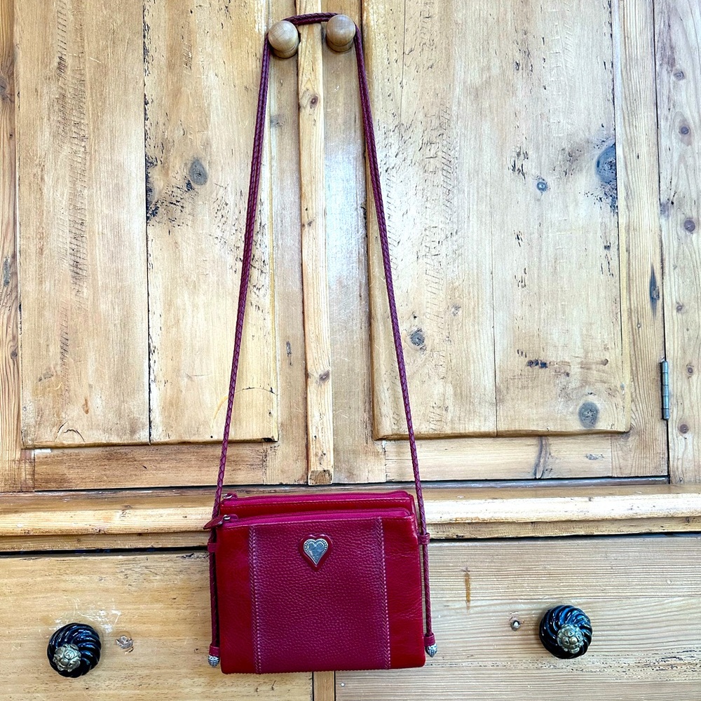 Brighton Red Pebbled Leather Crossbody w Heart detail